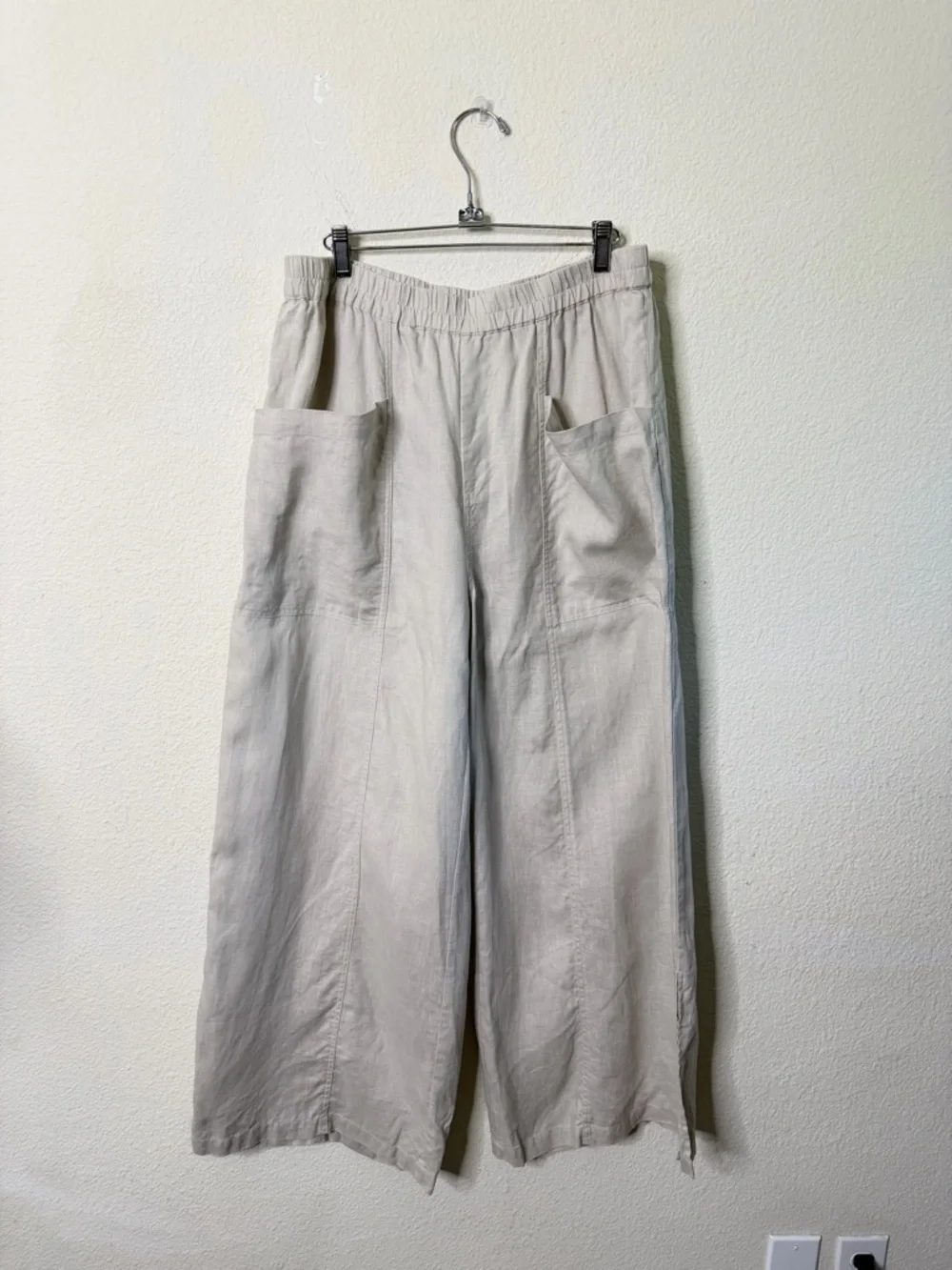 Johnny Was Calme Linen Pull On Pant w Slits Khaki Beige Womens Size L - Picture 6 of 10